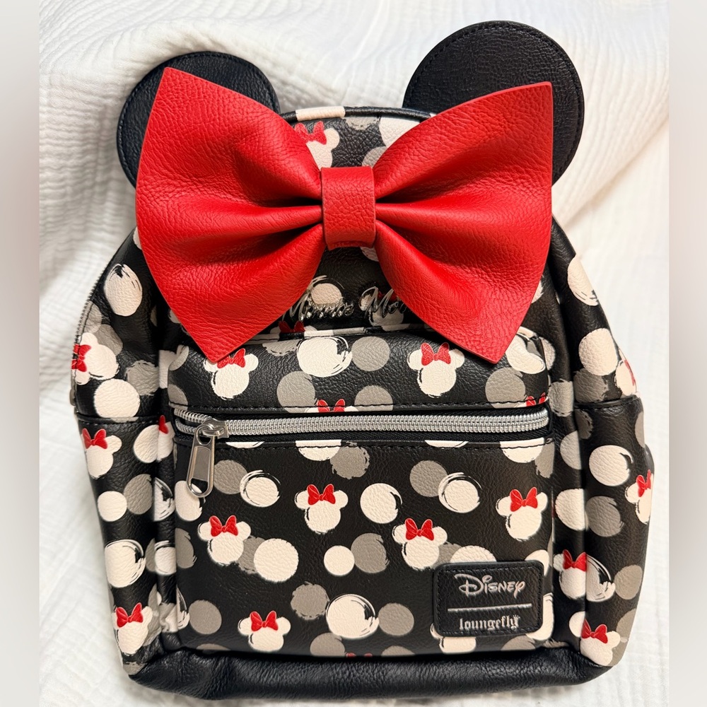 Loungefly Black Red Minnie Mouse Bow Mini Backpack